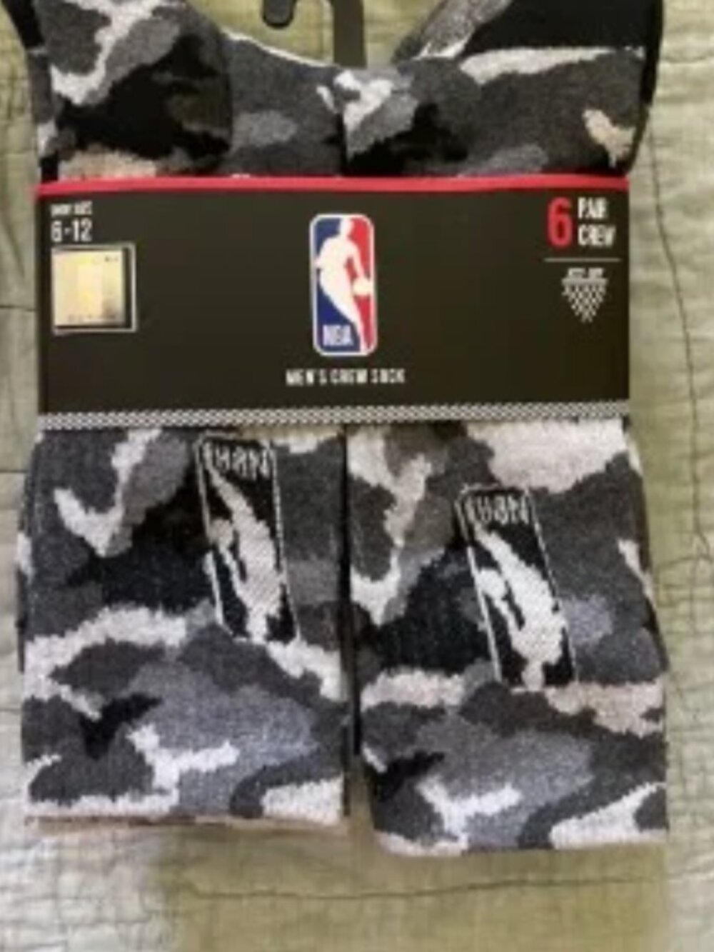 NBA Men’s Crew Sock 6 Pair (camo/black/white)